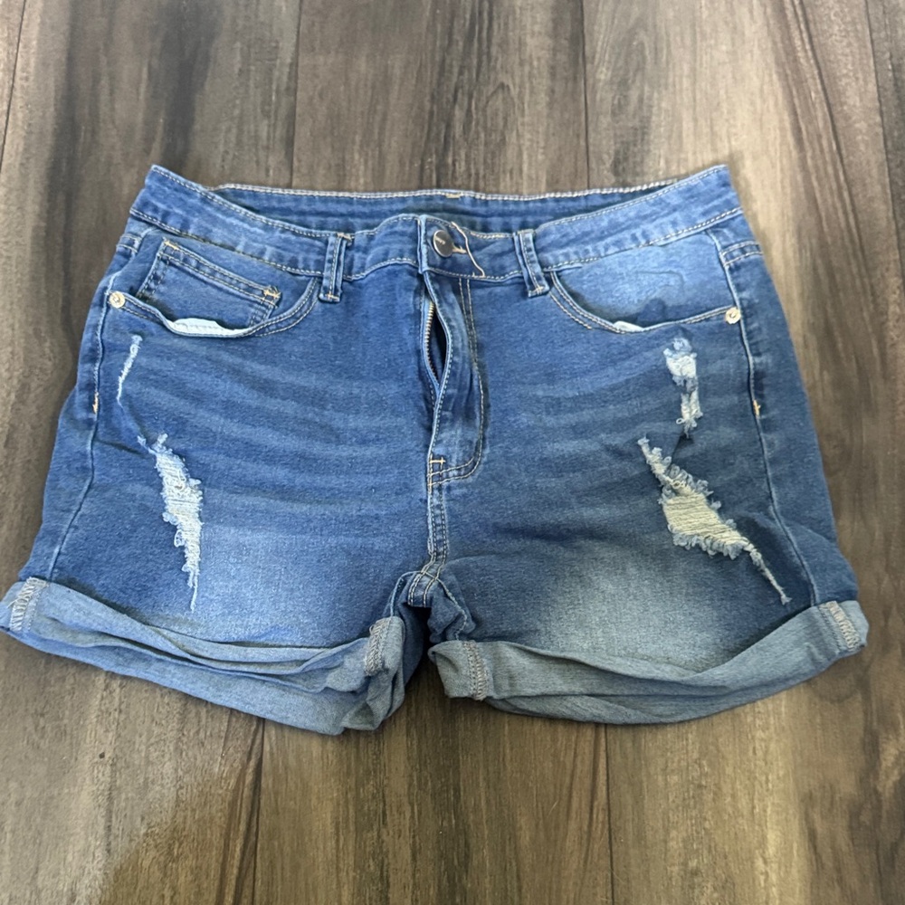 SHEIN Blue Distressed Jean Shorts